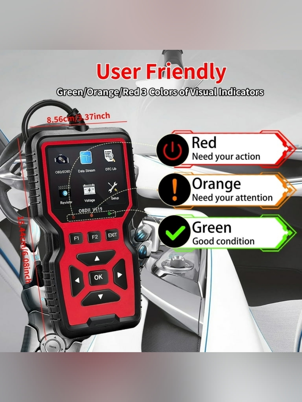 OBDII V519 Diagnostic Code Reader - Black - Picture 6 of 11